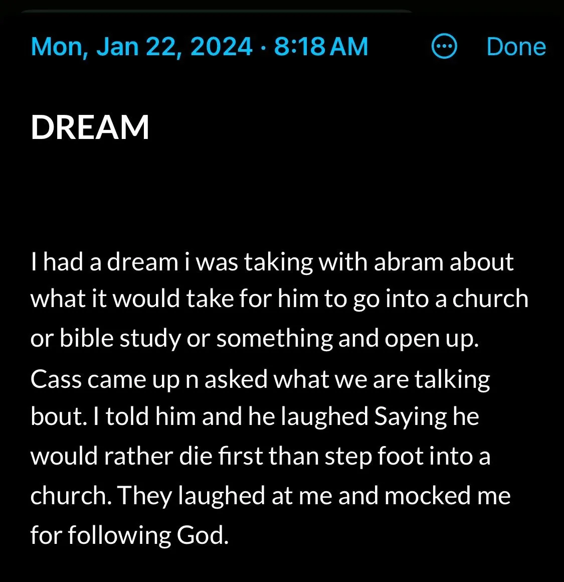 Journal entry titled Dream, dated Jan 22, 2024