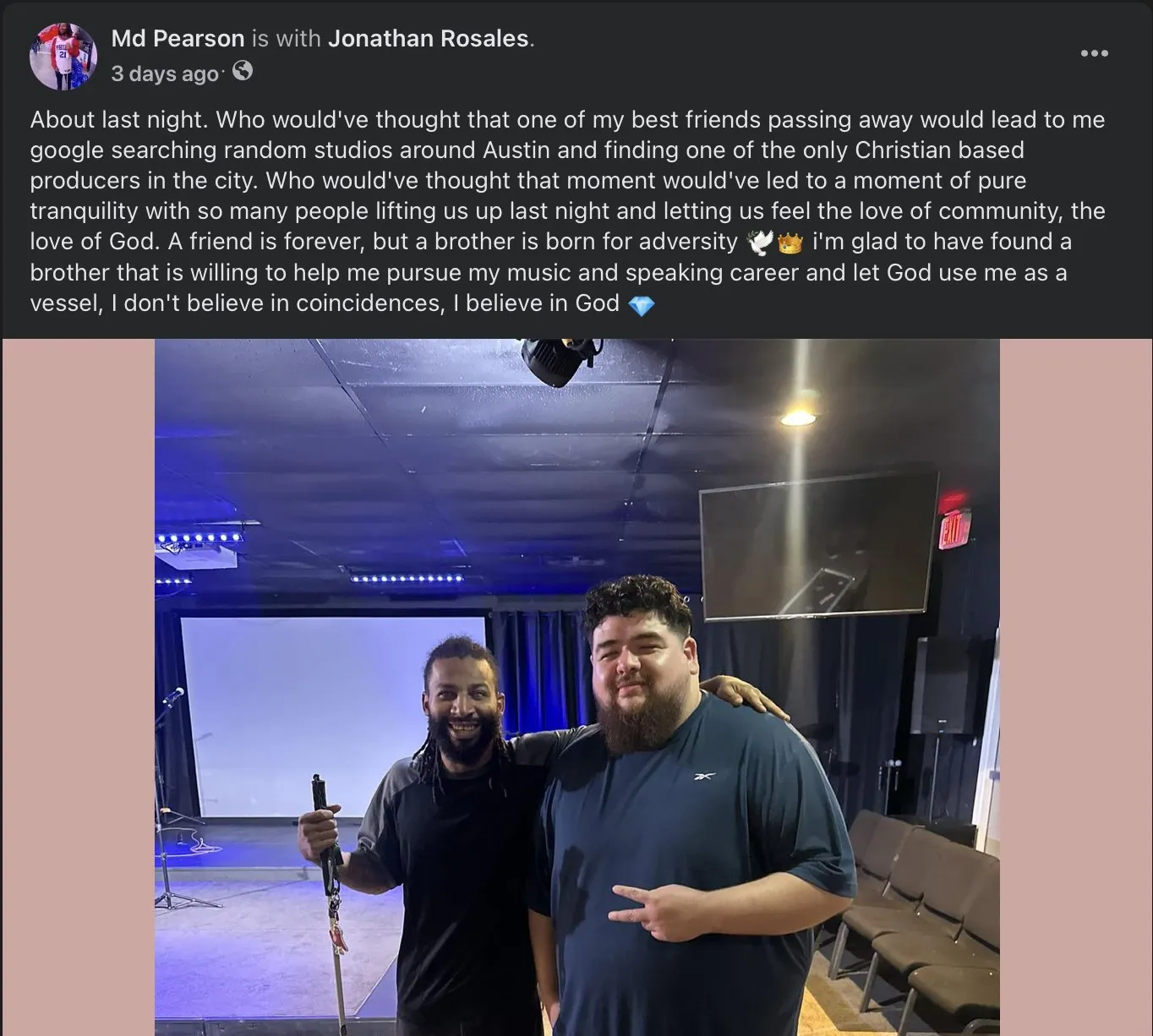Marvin’s Facebook post about the worship night